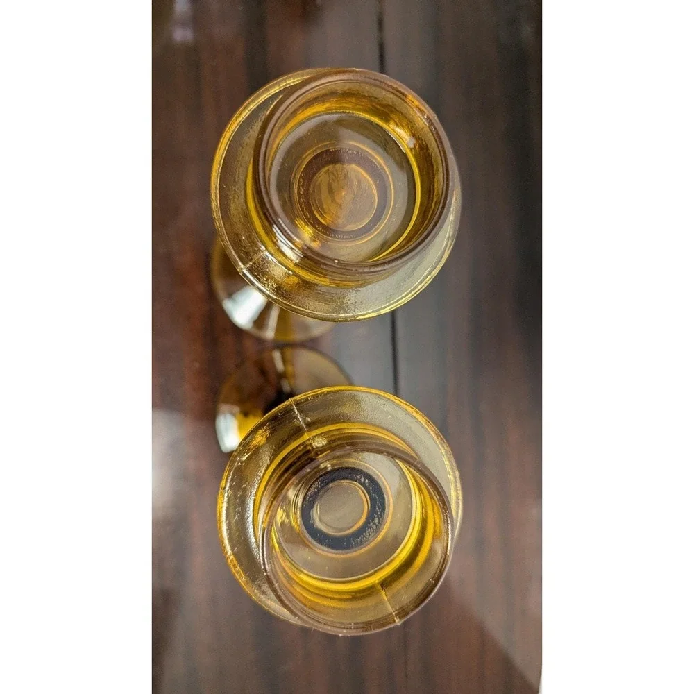 Gardeners Eden Vintage Amber Glass Candle Holders Pair 8in Mid Century Modern